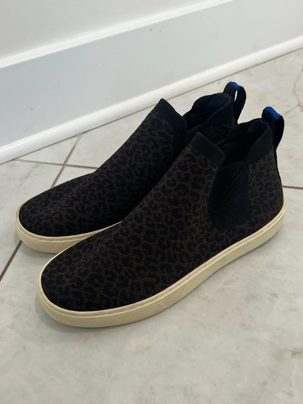 Rothy's Espresso Leopard Print The Chelsea Slip On Boots Size 8 US